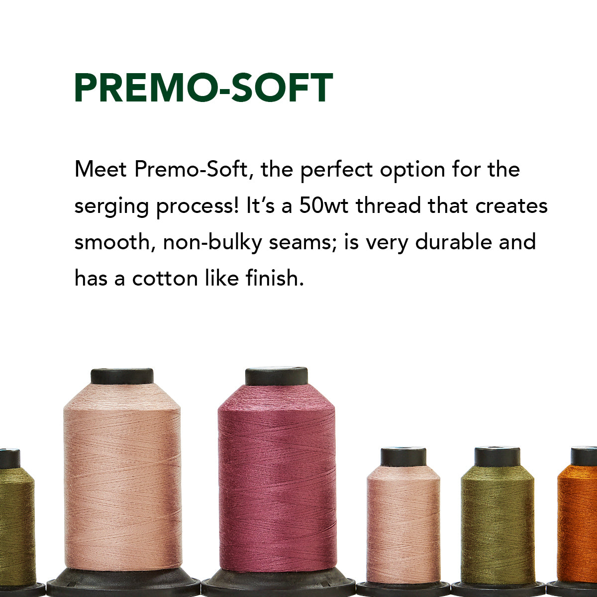 Premo-Soft 50wt matte finish quilting thread color card showing cotton-like polyester options