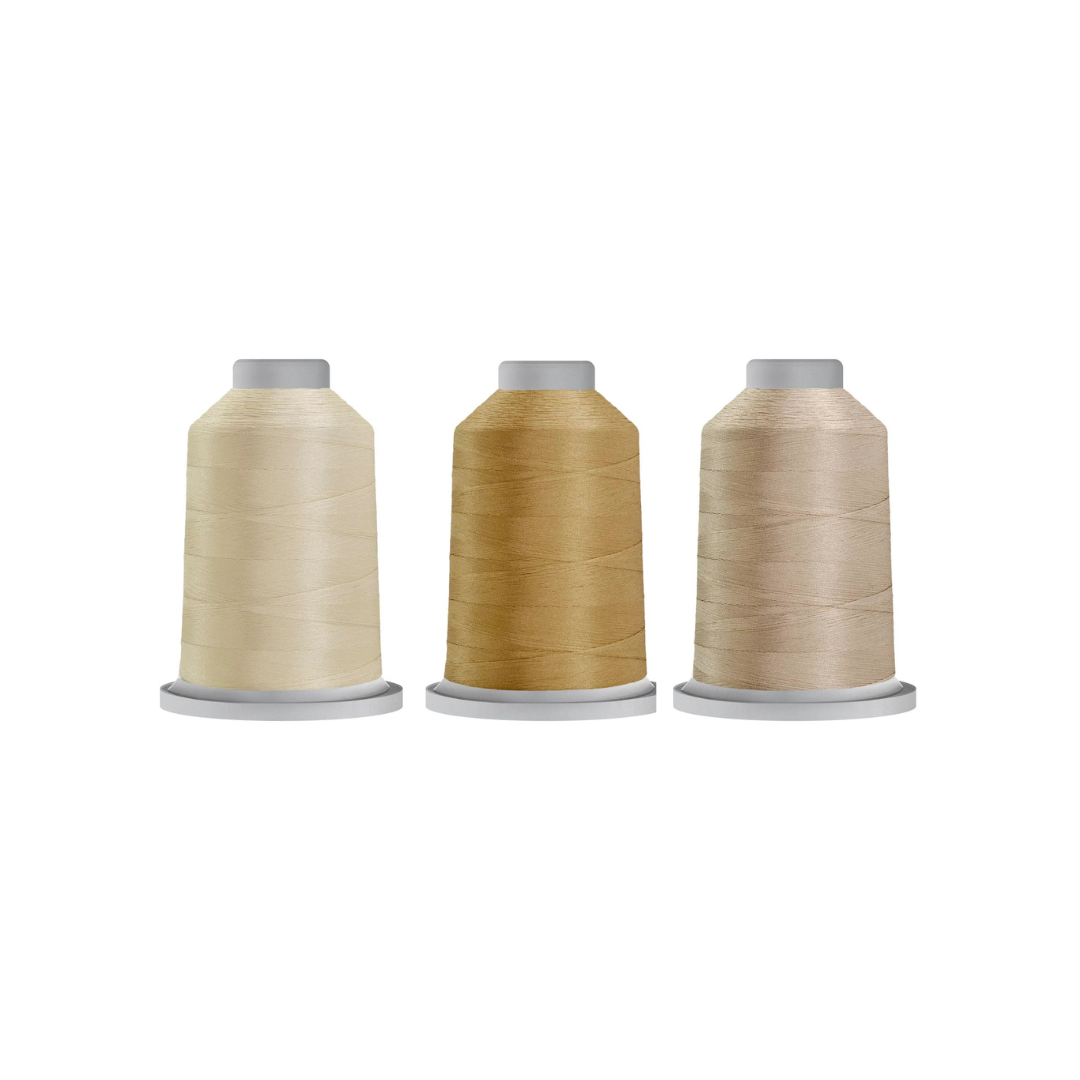 Workhorse Neutral Soft Blend bundle with Cream, Sand, and Warm Grey 4 Glide quilting threads.