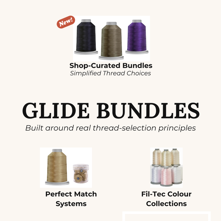 Glide thread and bobbin bundle sets with matching colors for professional quilting results