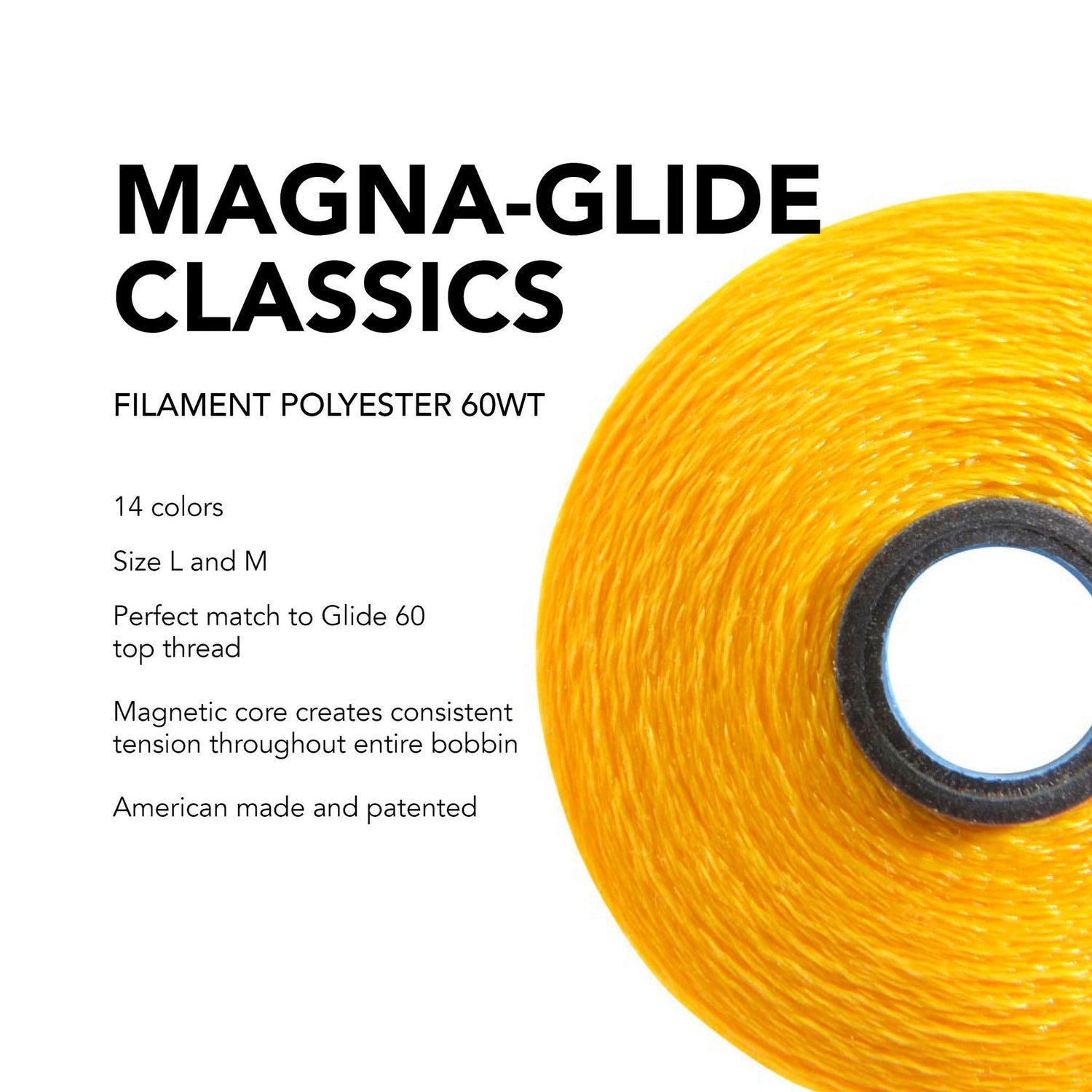 Magna-Glide Classic 60wt pre-wound bobbins for fine detail quilting and micro-stippling