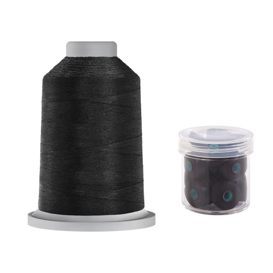 Glide Thread 40wt L Bundle - 5000 m Spool and L Bobbin Jar, 11001 Black