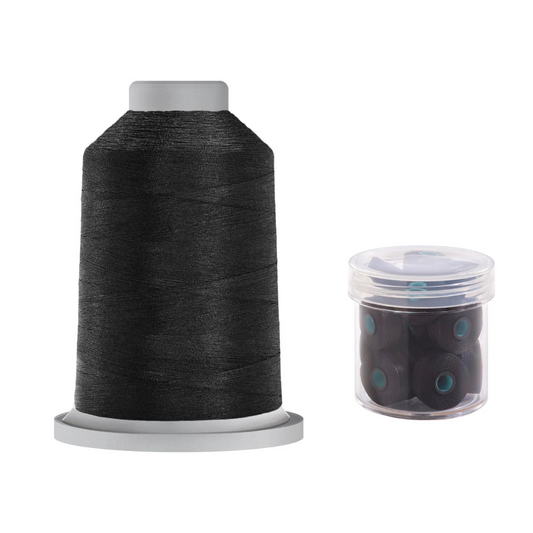 Glide Thread 40 wt L Bundle - 5000 m King Cone and L Bobbin Jar, 11001 Black