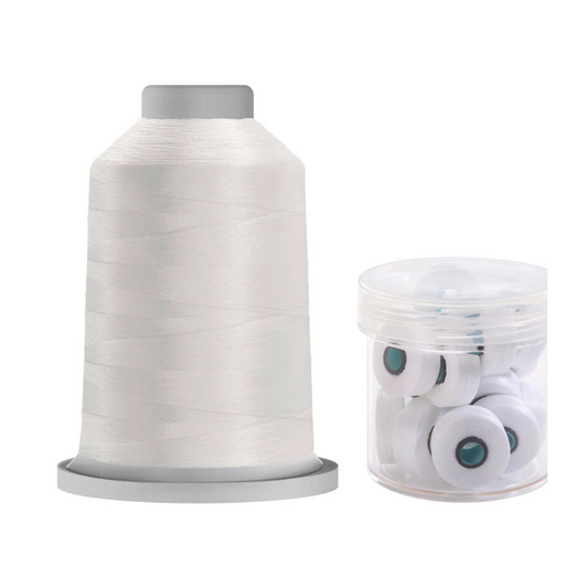 Glide Thread 40wt L Bundle - 5000 m Spool and L Bobbin Jar, 10000 White