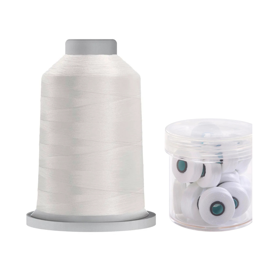 Glide Thread 40 wt L Bundle - 5000 m King Cone and L Bobbin Jar, 10000 White