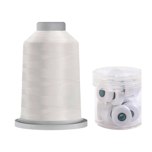 Glide Thread 40 wt L Bundle - 5000 m King Cone and L Bobbin Jar, 10000 White