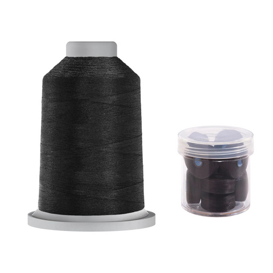 Glide Thread 40wt M Bundle - 5000 m Spool and M Bobbin Jar, 11001 Black