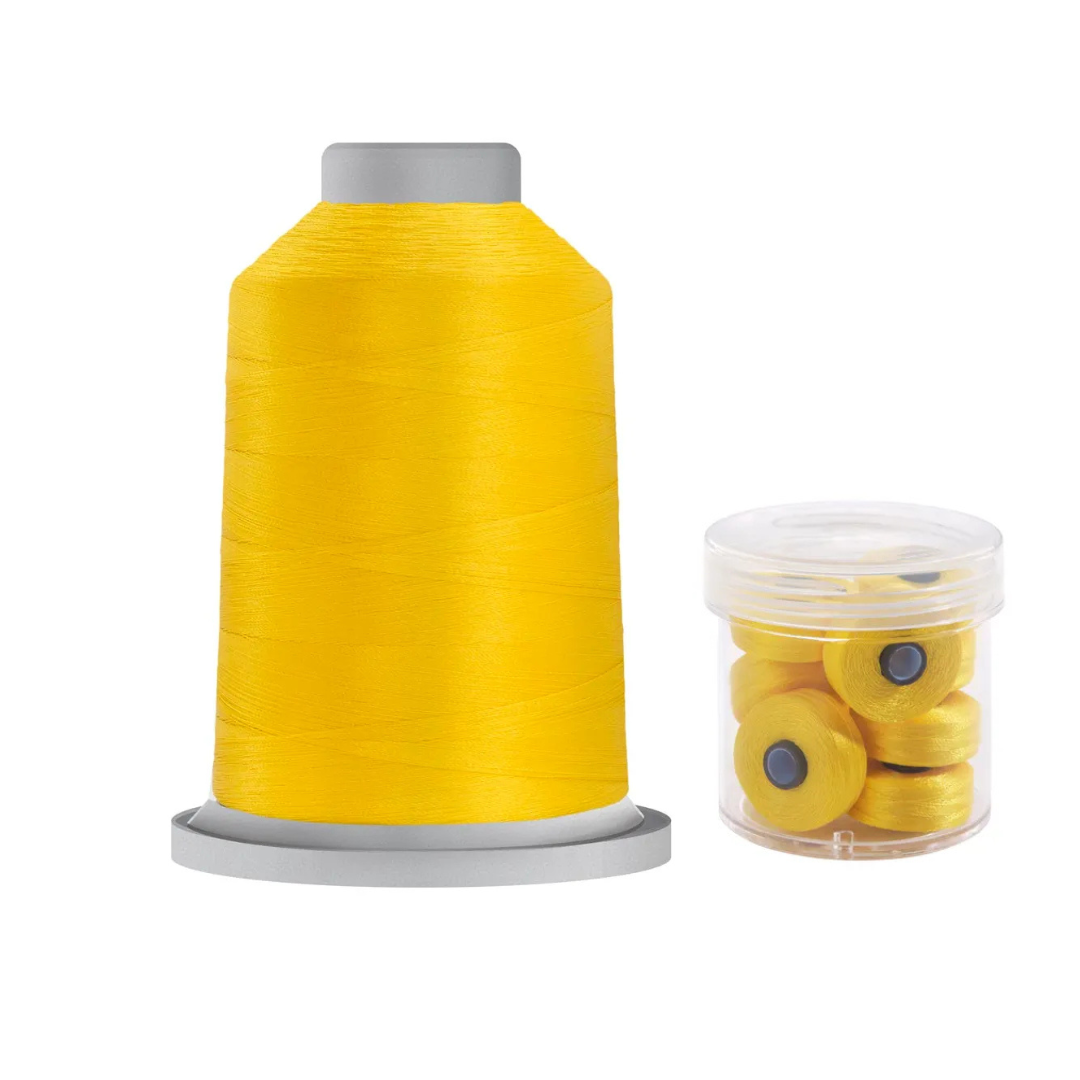 Glide Thread 40wt M Bundle - 5000 m Spool and M Bobbin Jar, 80108 Bright Yellow