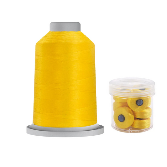 Glide Thread 40 wt M Bundle - 5000 m King Cone and M Bobbin Jar, 80108 Bright Yellow