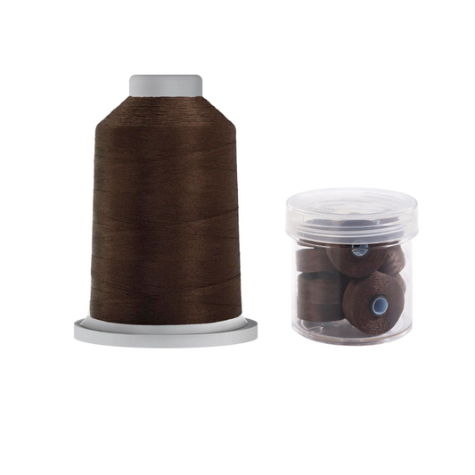 Glide Thread 40 wt M Bundle - 5000 m King Cone and M Bobbin Jar, 24625 Brunette
