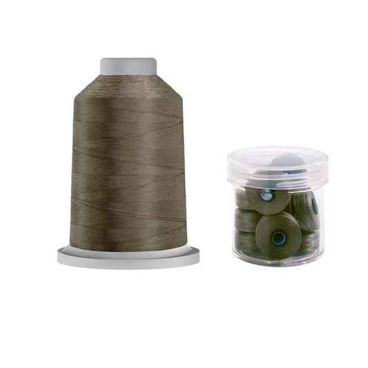 Glide Thread 40wt M Bundle - 5000 m Spool and M Bobbin Jar, 10401 German Granite