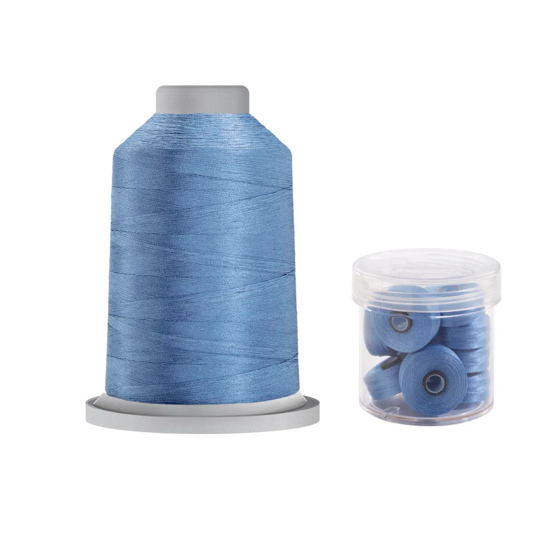 Glide Thread 40wt M Bundle - 5000 m Spool and M Bobbin Jar, 30284 Hawaiian Blue