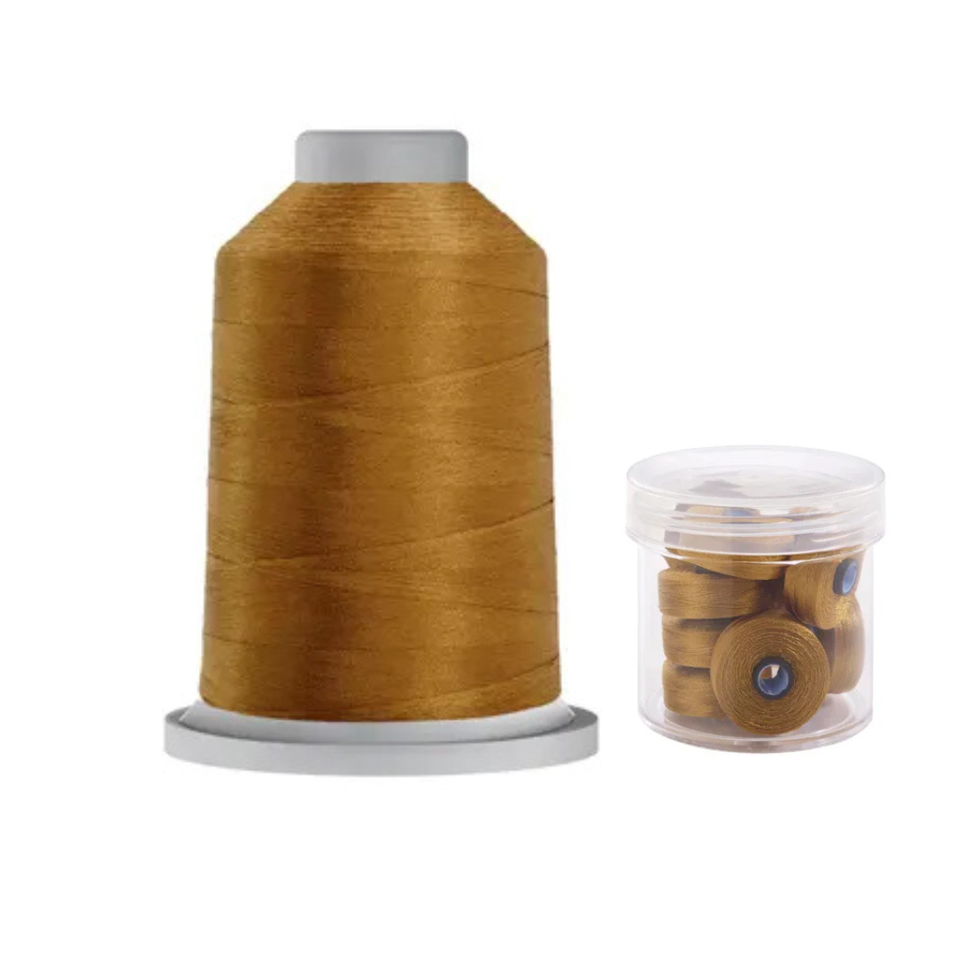 Glide Thread 40wt M Bundle - 5000 m Spool and M Bobbin Jar, 80125 Honey Gold