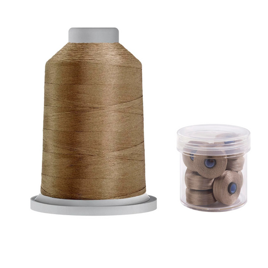 Glide Thread 40wt M Bundle - 5000 m Spool and M Bobbin Jar, 24655 Light Tan