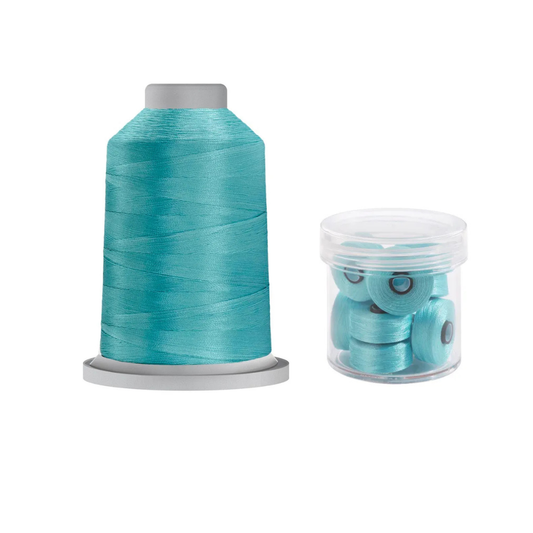 Glide Thread 40wt M Bundle - 5000 m Spool and M Bobbin Jar, 32975 Light Turquoise