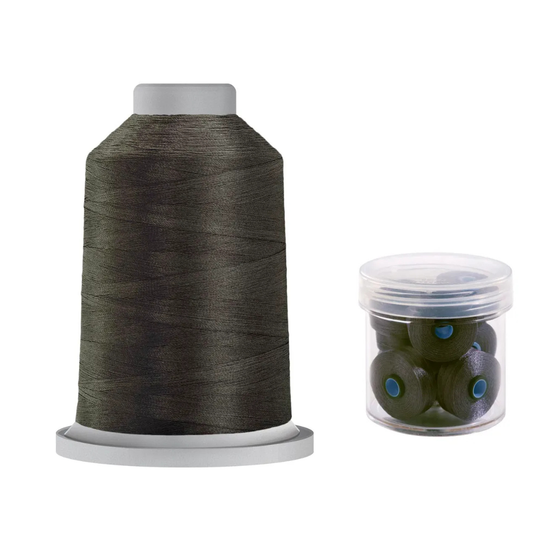 Glide Thread 40wt M Bundle - 5000 m Spool and M Bobbin Jar, 10424 Medium Grey