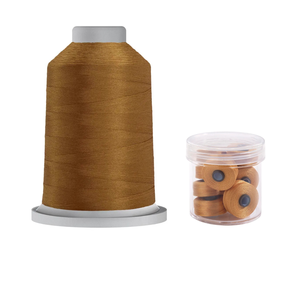 Glide Thread 40wt M Bundle - 5000 m Spool and M Bobbin Jar, 27407 Military Gold