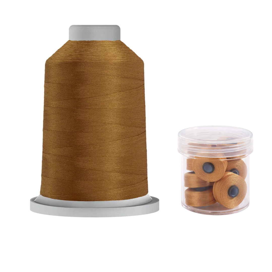 Glide Thread 40 wt M Bundle - 5000 m King Cone and M Bobbin Jar, 27407 Military Gold
