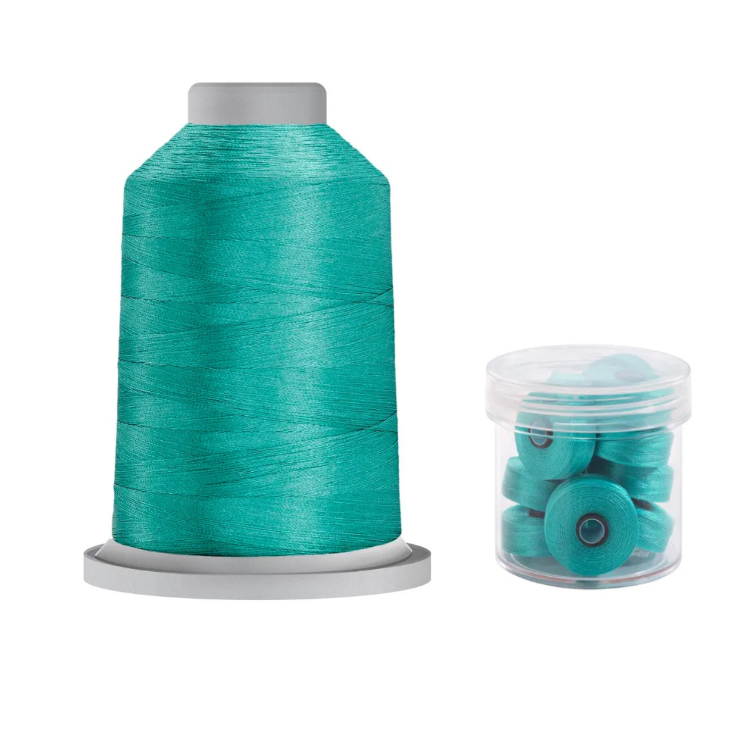 Glide Thread 40wt M Bundle - 5000 m Spool and M Bobbin Jar, 30632 Robin Egg