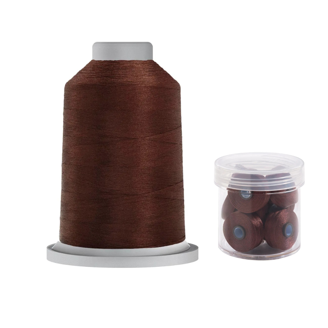 Glide Thread 40wt M Bundle - 5000 m Spool and M Bobbin Jar, 20478 Rust Brown