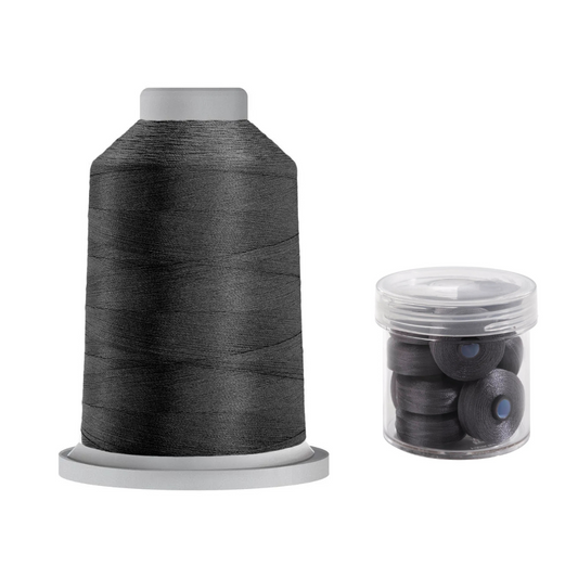 Glide Thread 40wt M Bundle - 5000 m Spool and M Bobbin Jar, 10431 Titanium