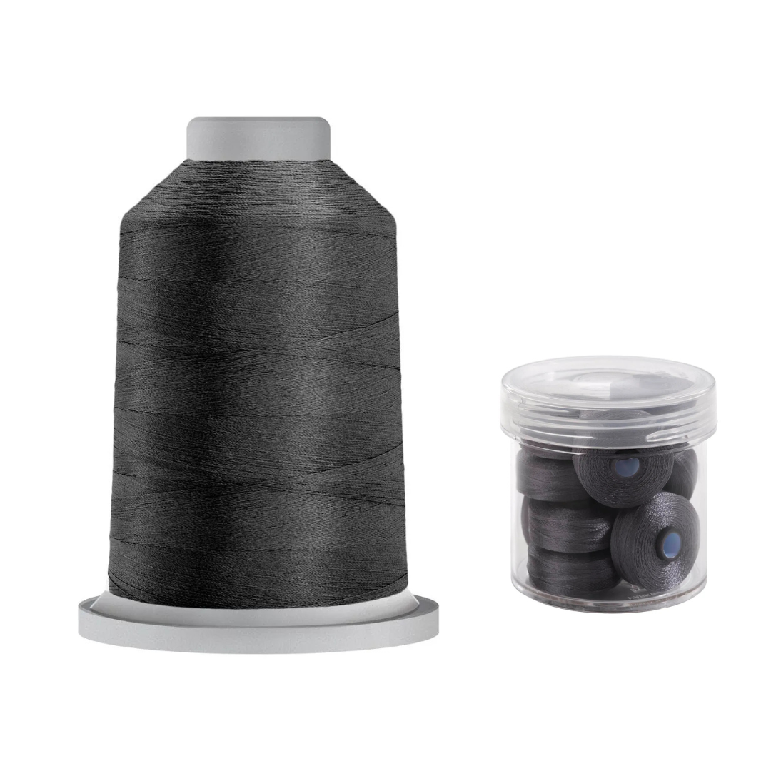 Glide Thread 40 wt M Bundle - 5000 m King Cone and M Bobbin Jar, 10431 Titanium