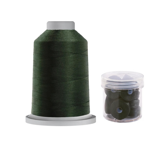 Glide Thread 40 wt M Bundle - 5000 m King Cone and M Bobbin Jar, 60350 Totem Green