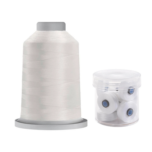 Glide Thread 40wt M Bundle - 5000 m Spool and M Bobbin Jar, 10000 White