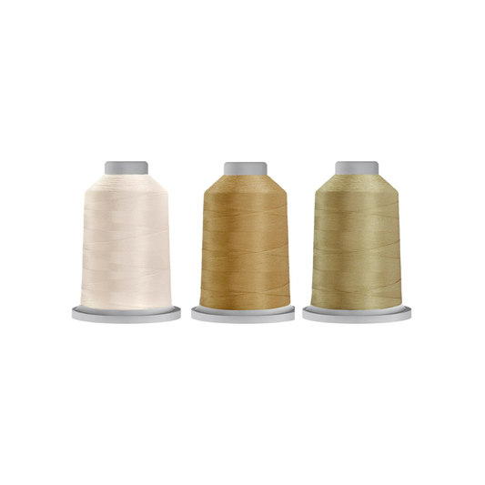 Warm Neutral Classic Creamy bundle with Linen, Sand, and Khaki Glide quilting thread spools.
