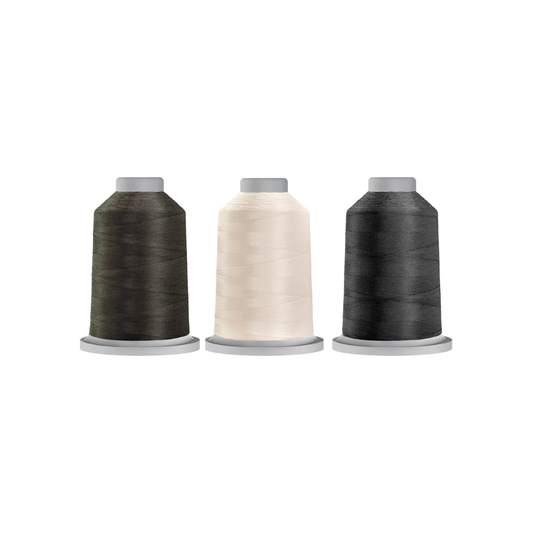 Workhorse Neutral Everyday bundle with Linen, Medium Grey, and Titanium Glide quilting thread spools.