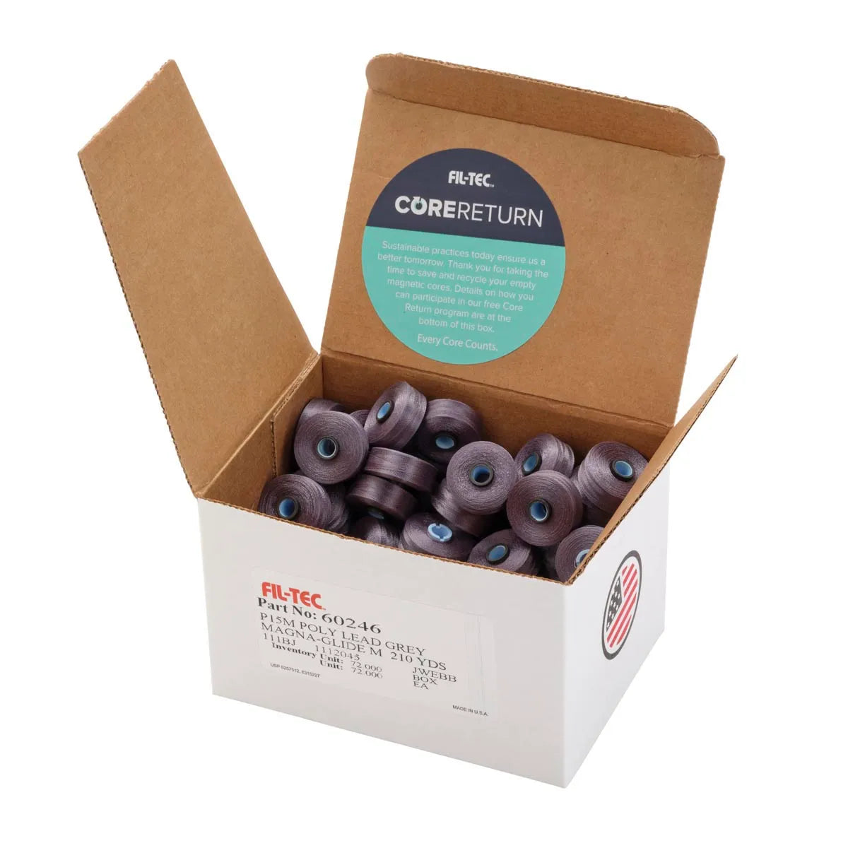 Magna-Glide Classic M/Jumbo 60 wt Pre-Wound Bobbins – Box of 72 – Lead Grey 60246